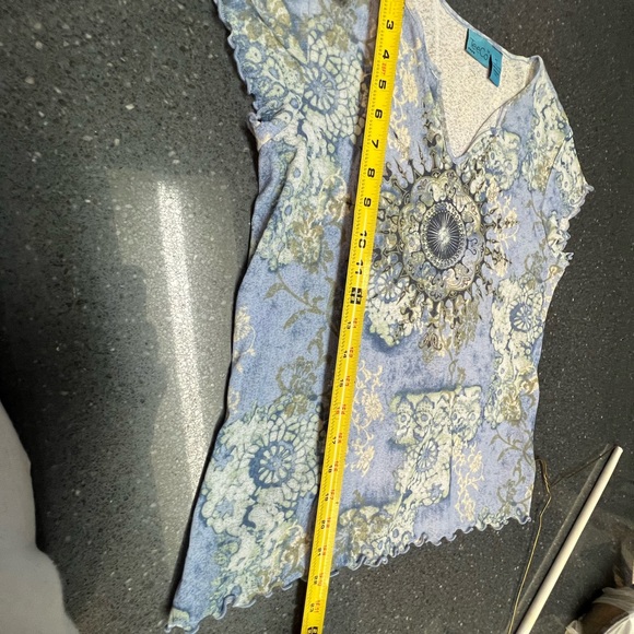 Ladies TeeCo Pullover Size M 100% polyester light blue print - Picture 6 of 16